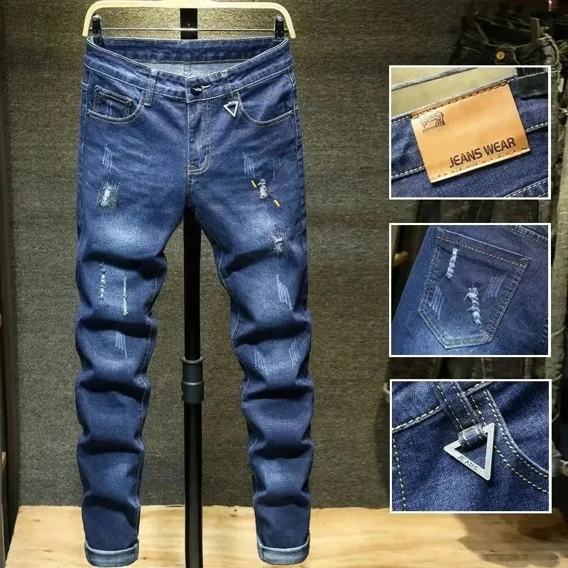 Forår og efterår Trend Ensfarvet Stretch-denim-jeans med lige ben Mænd Casual Slim Fit Komfortabel sport-jeans i høj kvalitet