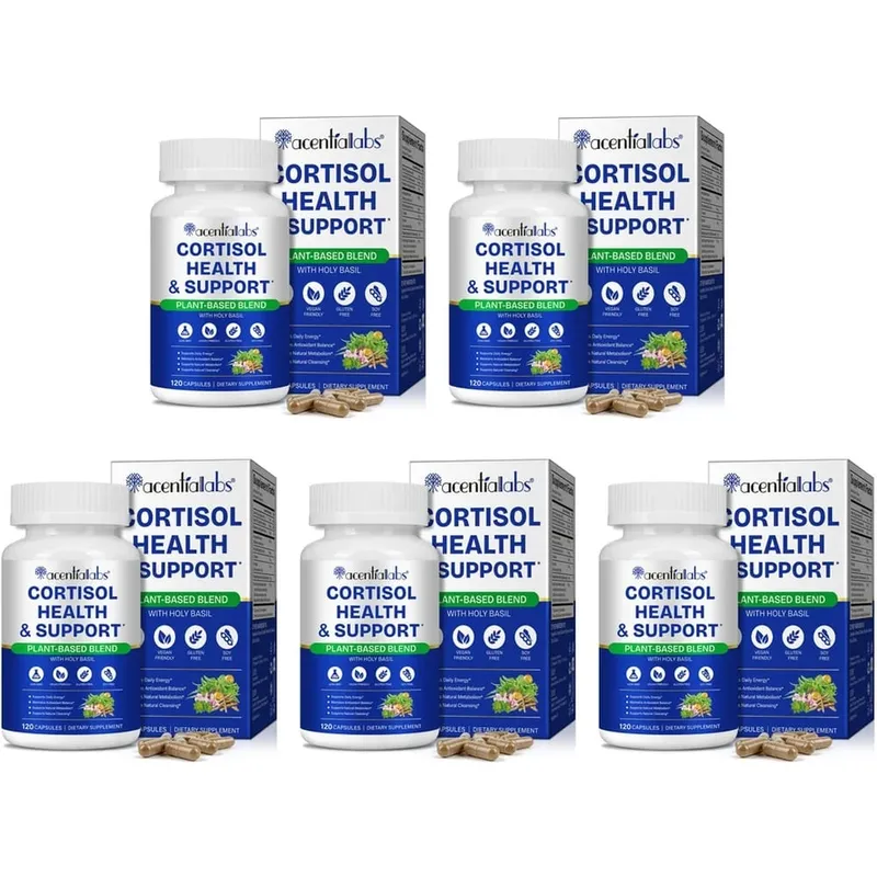 AcentiaLabs Cortisol Health & Support Capsules with Holy Basil Ashwagandha and Magnesium for Calm Stress Balance 120 Capsules