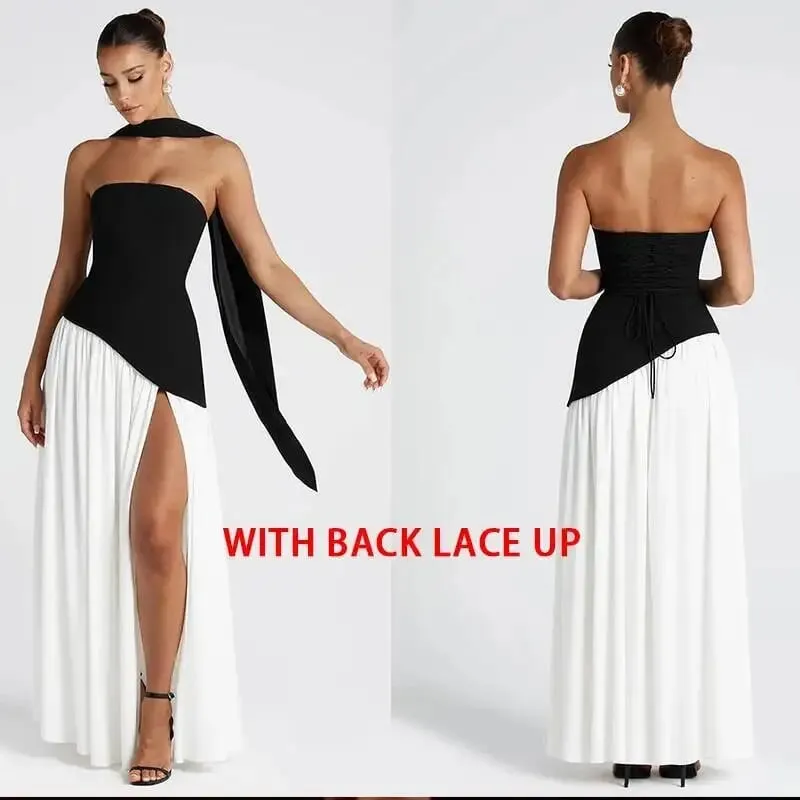 Giyu Sexy Evening Party Dresses Women 2025 Autumn Summer Maxi Long Dress Elegant Strapless Split Backless Pleated Dress