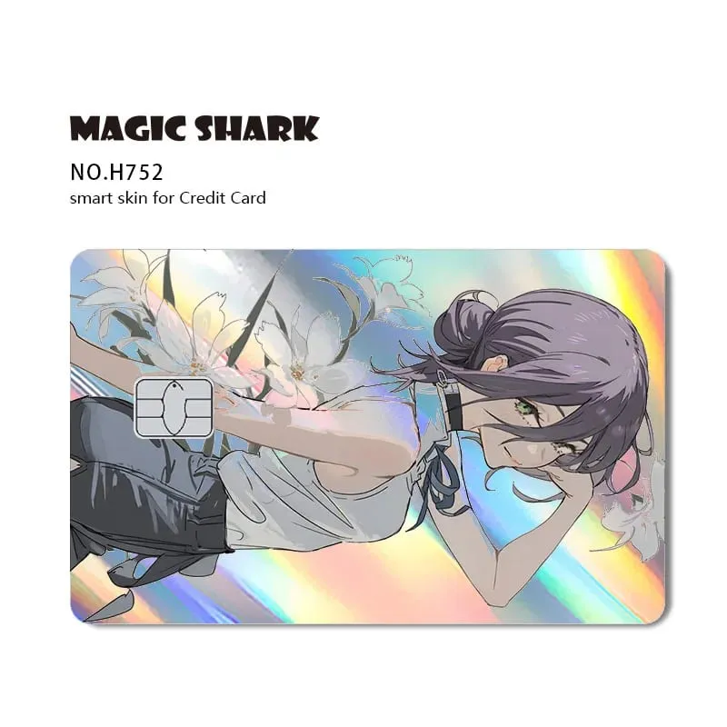 Magic Shark Reze Pretty Girl Holographic Shinny Laser Skin Credit Debit Bank Film Skin Cover Sticker