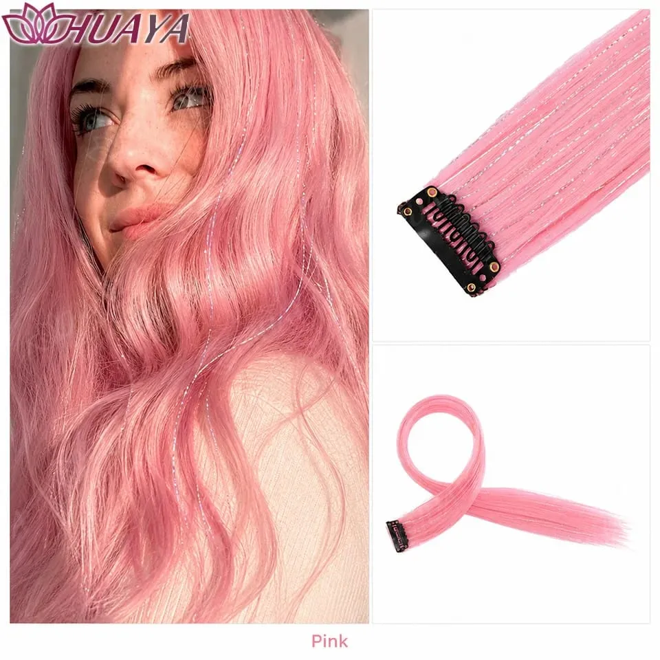 Synthetic Glitter Hair Tinsel Clip In Extensions for Women Girls Colorful Party Festival Cosplay Hair Accessories