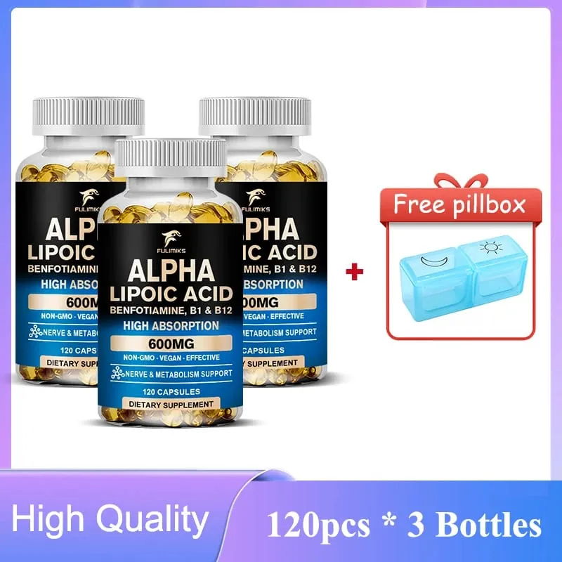 Alpha Lipoic Acid Capsules with Vitamin B12 for Energy Support Heart Health Neuropathy Relief Dietary Supplemen Non-GMO