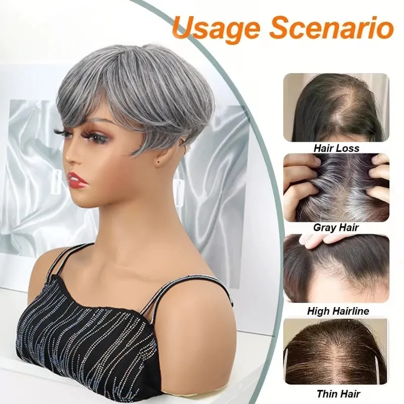6Inch Synthetic Short Straight Hair Toppers for Thinning Hair Texture Clip-In Adds Volume Hairpiece for Women Daily Use