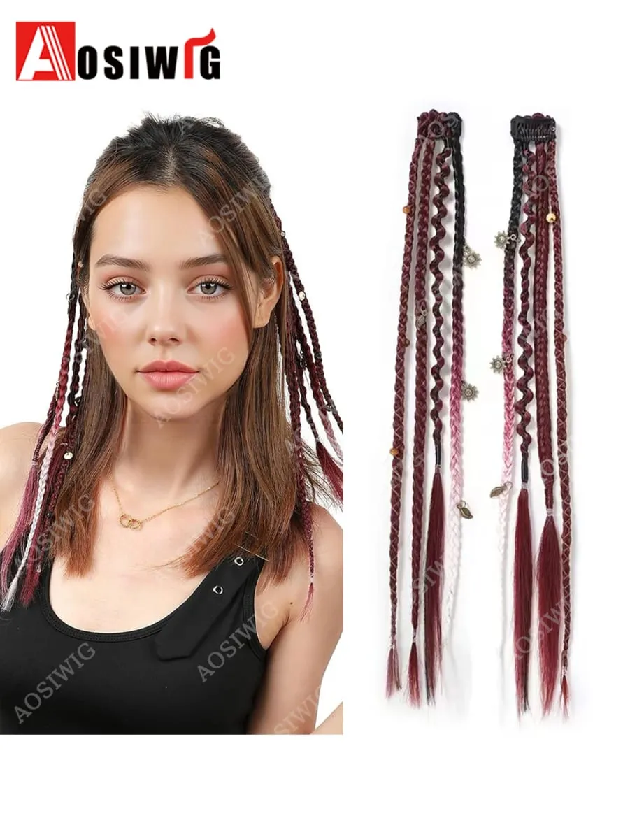 2pc Ombre Synthetic Bohemian Style Braids Hair Extensions Clip in Hairpiece Heat Resistant For Hairpieces Women Hair Accessories