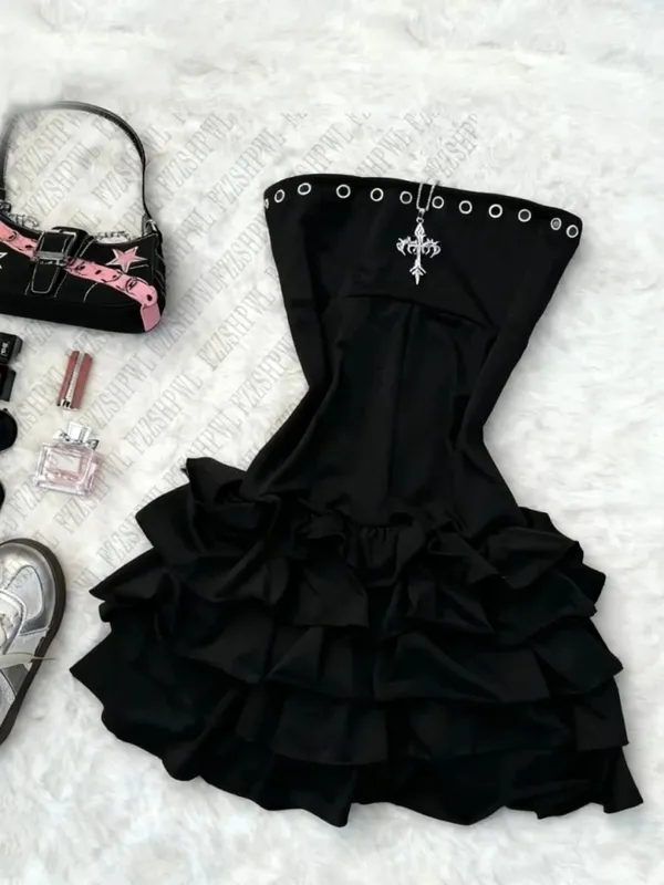 Korean Daily Daily Female Clothing Aesthetic Y2K Punk Woman Soft Harajuku Gothic Dress Sundress Slim Subculture Sleeveless Frock