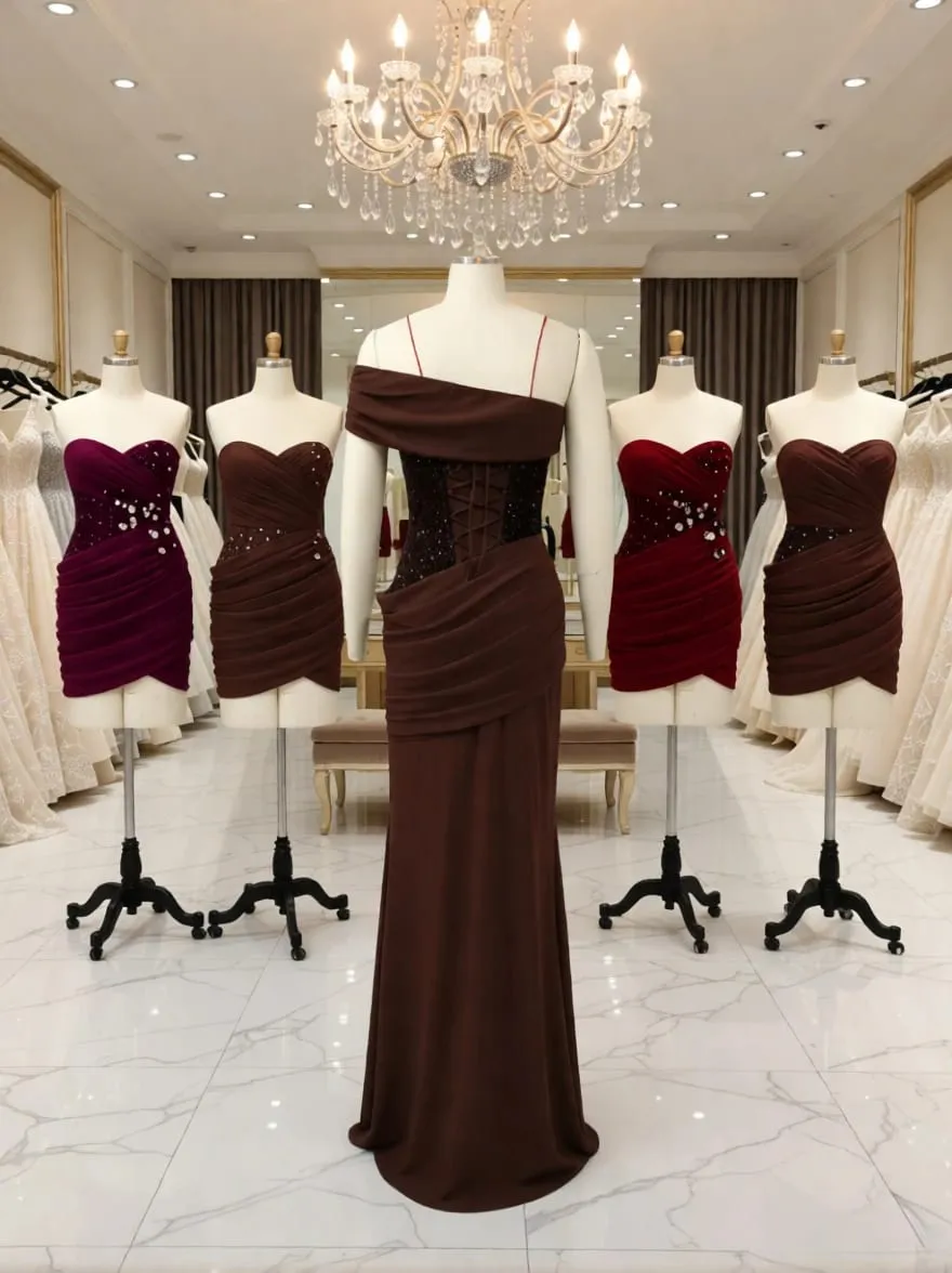 Suninheart One-Shoulder-Abendkleid für Damen, elegantes drapiertes Paillettenkleid, langer Rücken, Schnürung, Meerjungfrau-Maxi-Partykleid