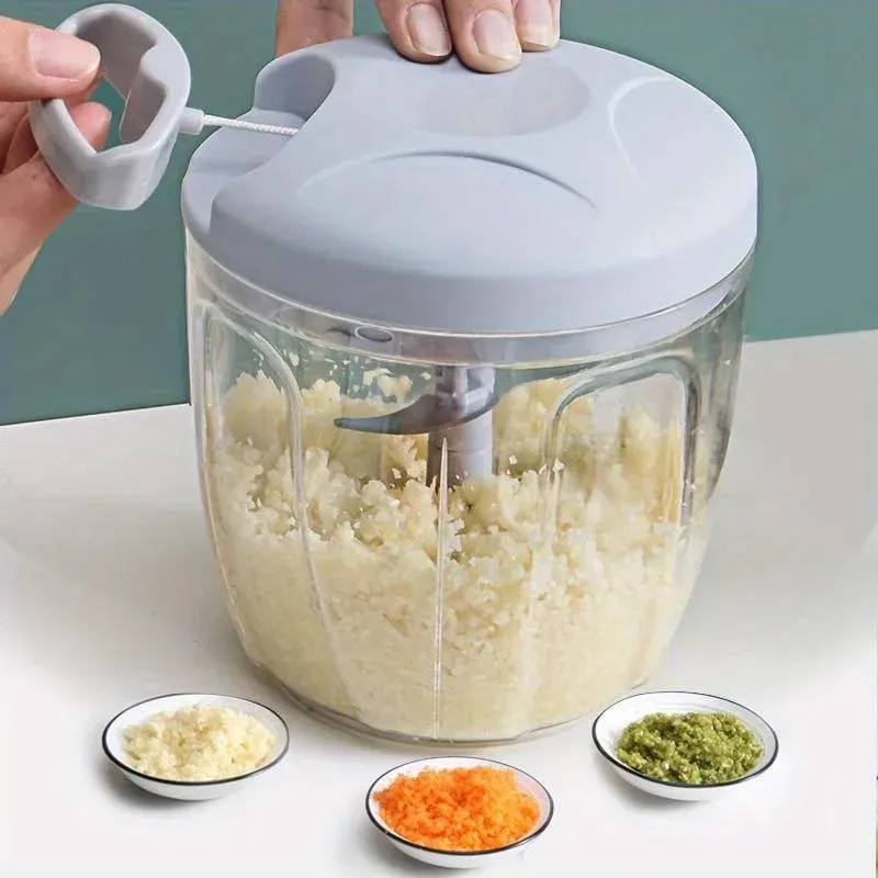 Garlic Mincer Hand Cutter - Hand Pull String Food Processor Vegetable Chopper - for Onion Ginger Fruits Nuts Dishwasher Safe