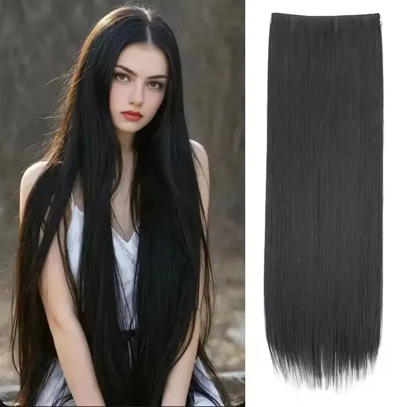 32 Zoll synthetische Haarverlängerung ohne Clips, unsichtbarer Draht, künstlich, natürlich, falsch, lang, glatt, blond, für Frauen