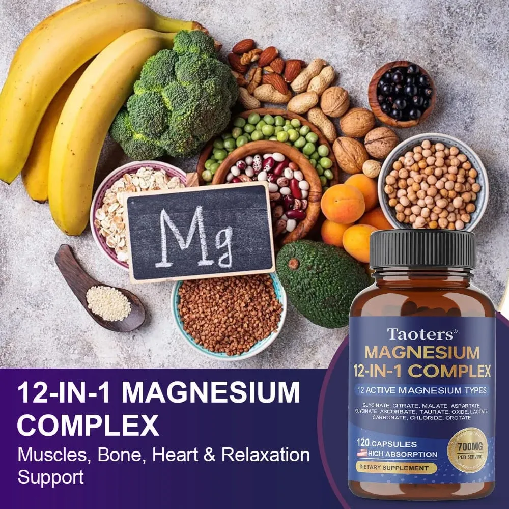 12-in-1 Magnesium Complex Supplement – ​​High Absorption Rate Supports Muscles Nerves and Sleep Suitable for Men and Women
