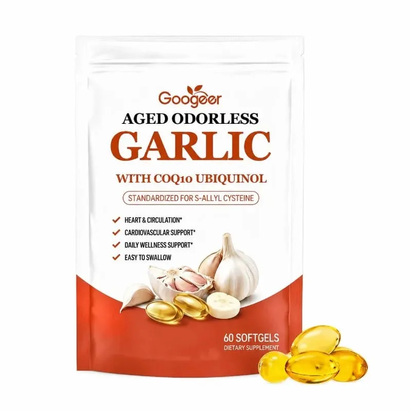 Aged Odorless Garlic Softgels with CoQ10 Ubiquinol & K2 Blood Pressure Heart & Circulation Support Cholesterol 60 Softgels