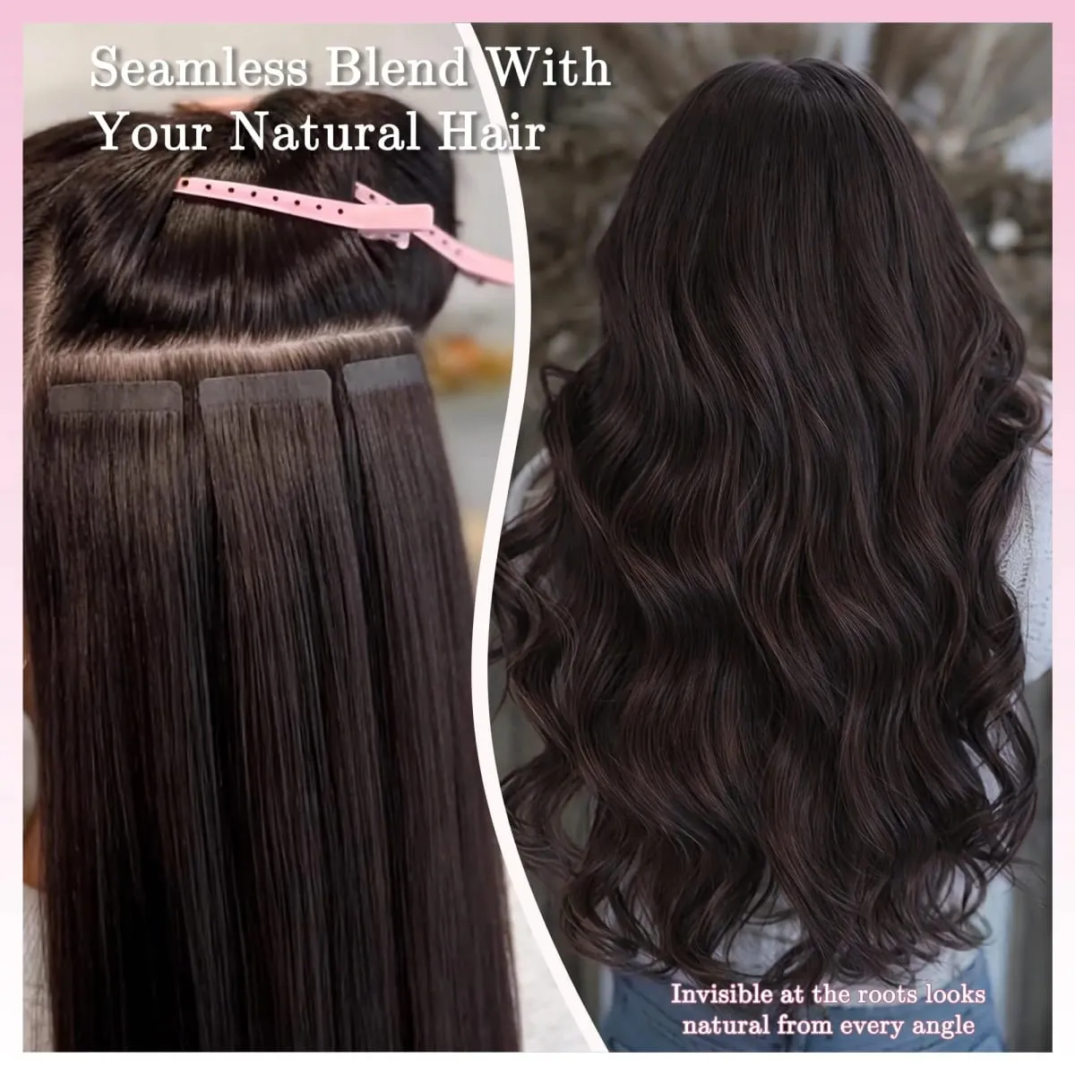 Tape in Hair Extensions Human Hair #1B 26Inch Invisible Seamless Tape for Hair Extensions Tape Ins Glue in Remy Human Hair for Women