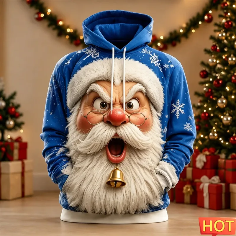 Men's Hoodie Funny Shocked Santa Claus Face Christmas Hoodie Breathable Pullover Sweatshirt for Christmas Holiday Party Wear Top