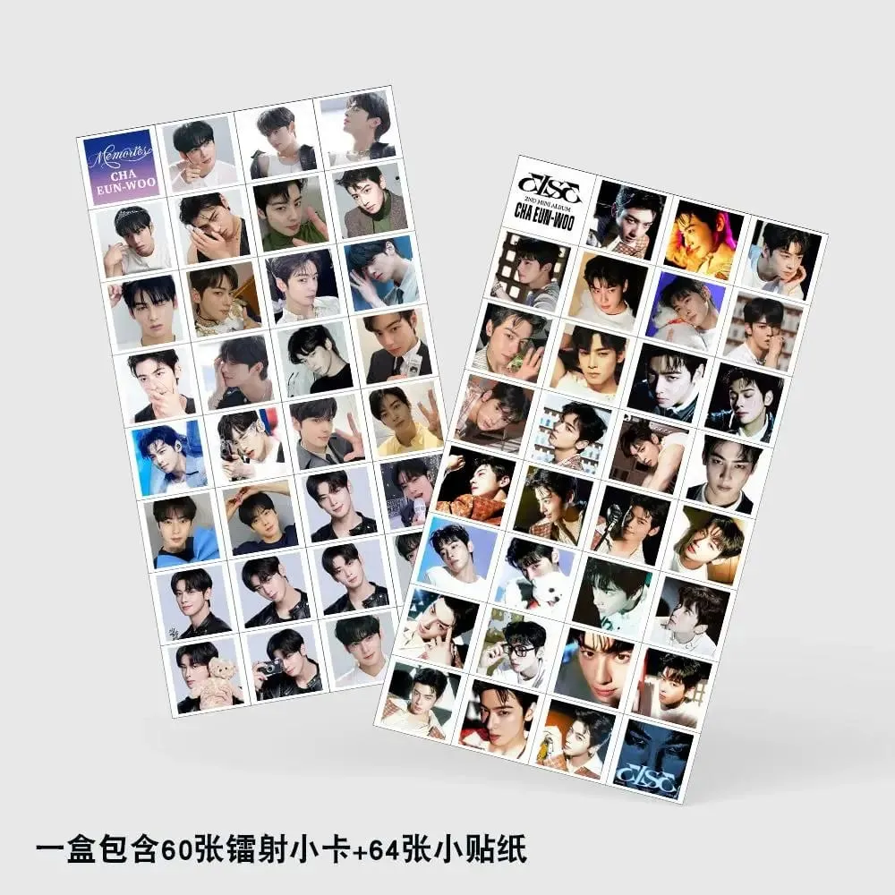 124Pcs Cha Eun-Woo Album ELSE Laser LOMO Cards - Korean Star Collectible Photo with Bonus Stickers for Fans