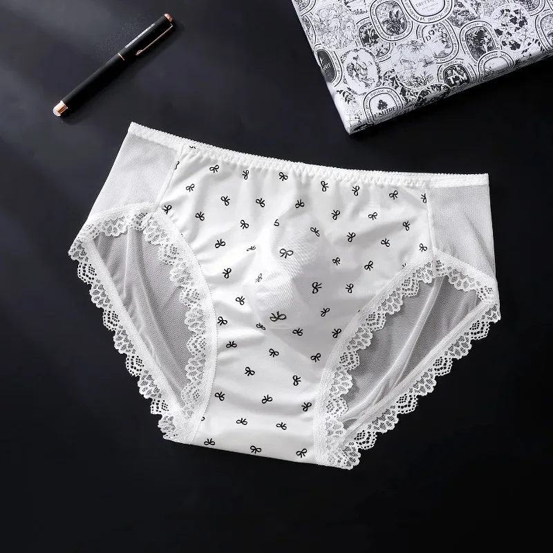 Seluar Dalam Satin Sissy Lelaki Saiz Besar Seksi Bergigi Lace Seluar Tipis Berkilat Lingerie Pertengahan Bangkit Lace Bow U Convex Pouch Seluar dalam