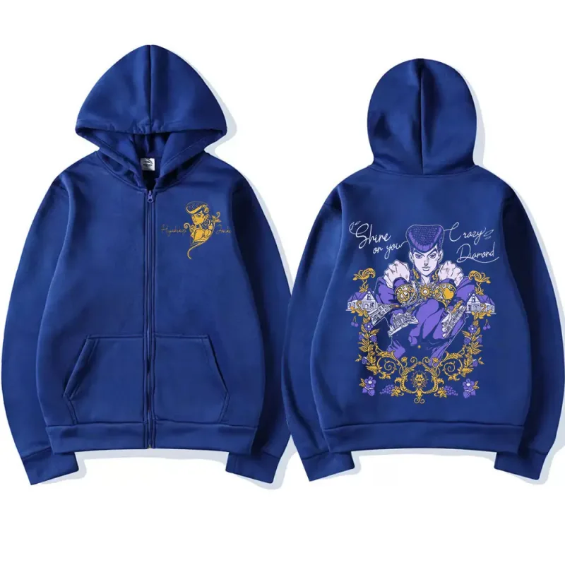 Anime Jojo Bizarre Adventure Zipper Hoodies Higashikata Josuke Manga Zip Up Sweatshirts Men Women Fashion Casual Pullovers Coats