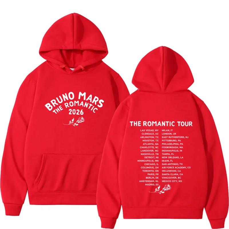 Bruno Mars The Romantic Tour 2026 Print Hoodie Man Woman Fashion Pullover Long Sleeves Loose Casual Hip-hop Harajuku Sweatshirts
