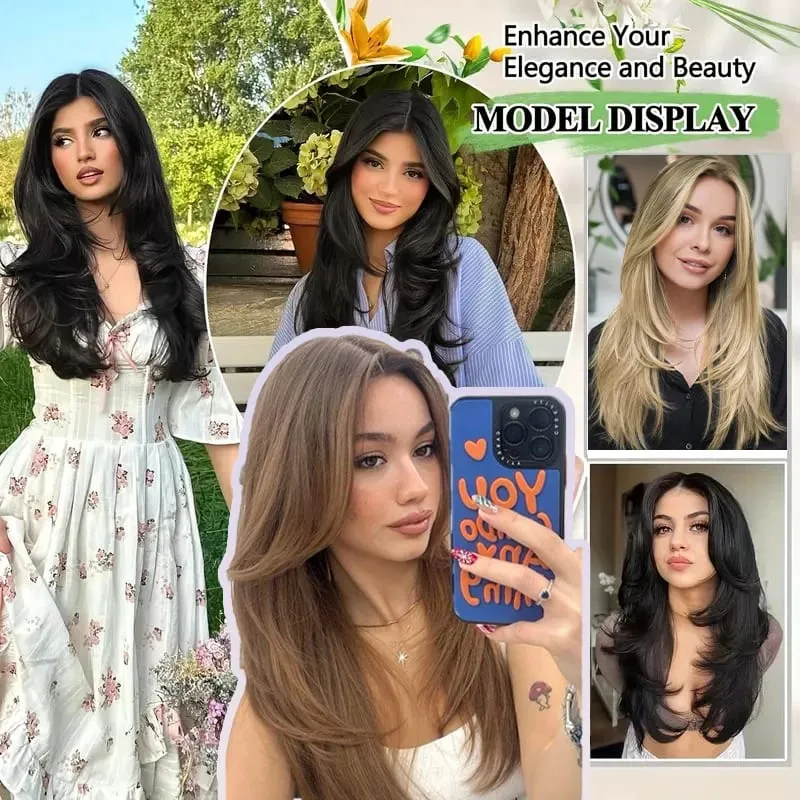 22Inch Synthetic V-Shaped Long Straight Layered Hair Extension Fluffy Increase Natural Invisible Hairpiece Wig for Women