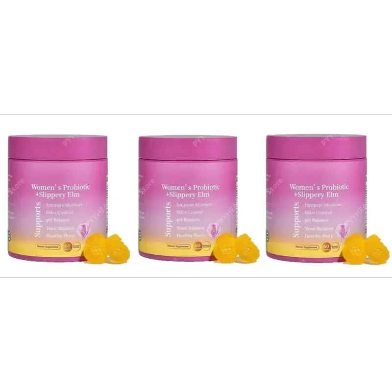 Feminine Wellness Probiotic Gummies with Slippery Elm PH Balance and Flora Support for Women Pineapple Flavor 60 Count