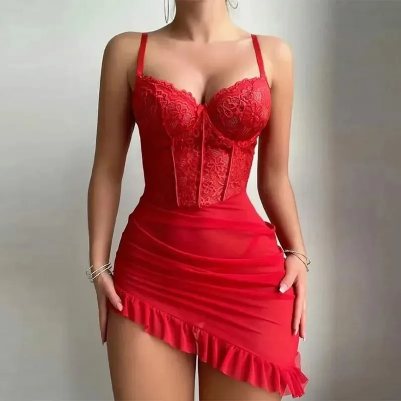Transparent Bra And Thong Set Women's lingerie Nightgown delicate underwear with Panties Steel Ring Push-Up Bras