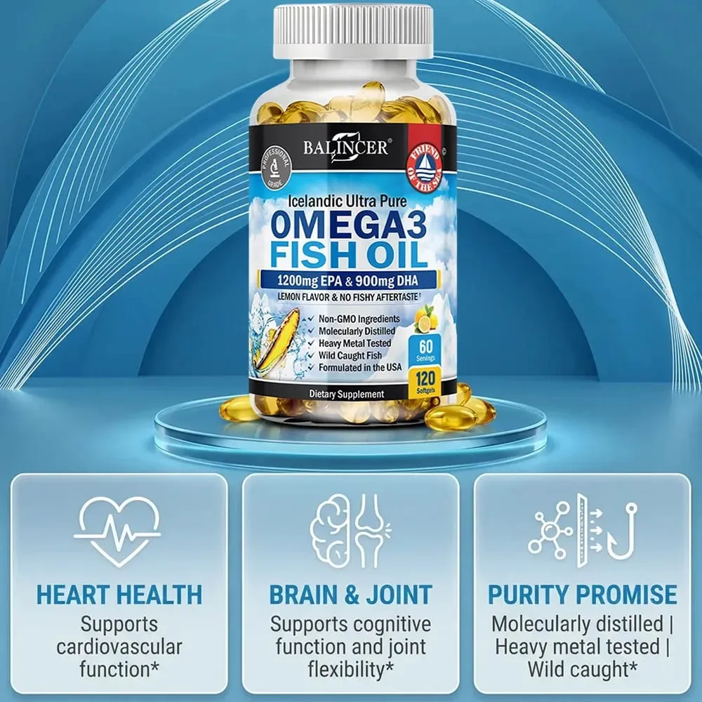 Strength Omega 3 Fish Oil 2250mg Wild Caught High EPA 1200mg & DHA 900mg Supports Heart Brain Eye Joint & Skin Health