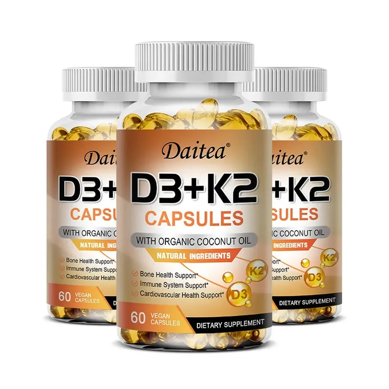 Vitamin D3 K2 Capsule - 5000 IU Vitamin D3 Promotes Strong Bones Calcium Absorption Teeth Heart Cardiovascular Health