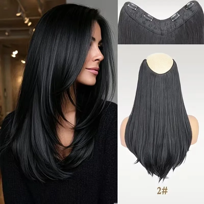 18Inch Synthetic Long Straight Hair Extension 4 Clips Increase Volume Heat-resistant Fake Fashion Hairpiece for Women Daily