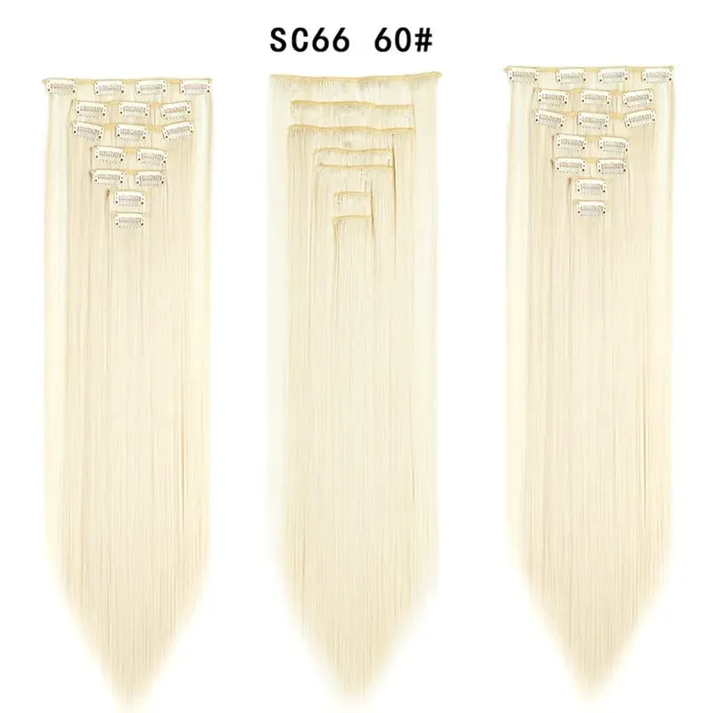 Clip in Hair Extensions 22 Inch Brown Mix Blonde Long Hair Extensions Clip Ins 7PCS Soft Synthetic Hairpieces for Women