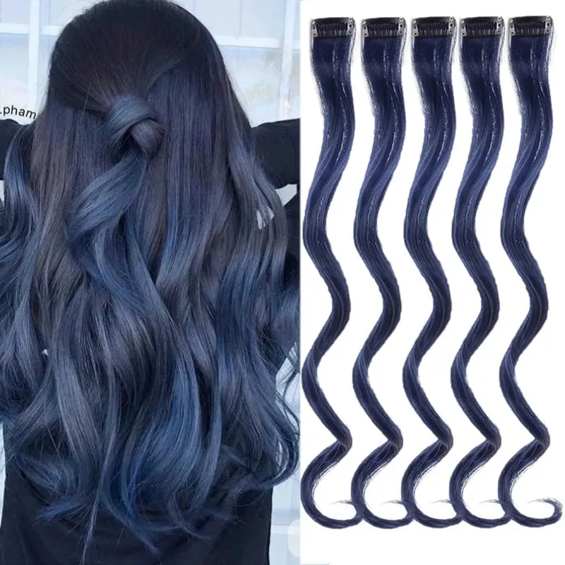 Colorful Hair Extensions Wavy Accessories Party Highlights Clip on Synthetic Rainbow Wigs Children's Favorite Gift (5 pieces )