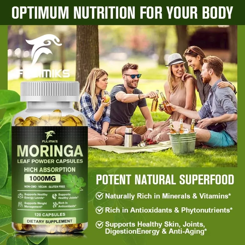 High Absorption Moringa Oleifera 1000mg Capsules Supports Immune Metabolism Skin Care & Healthy Weight Management