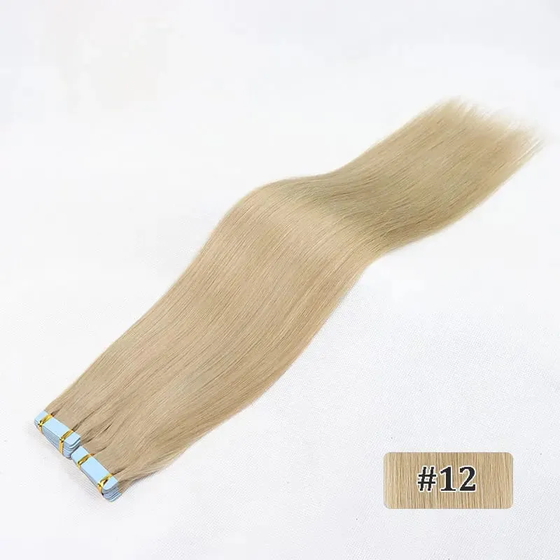 Tape In Hair Extensions Remy Human Hair Blonde Highlight Invisible Hair Extensions For Short Straight Hair 20Inch 20Pcs/Pack
