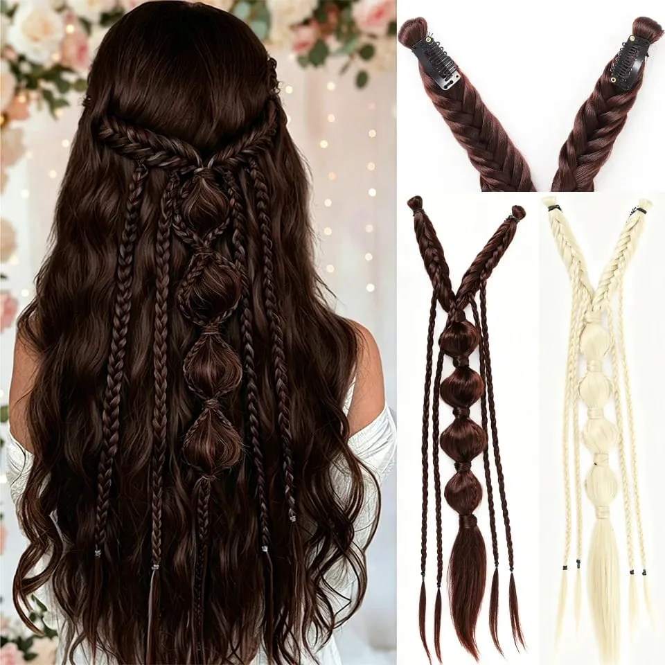 Synthetic Long Twist Braid Bubble Ponytail Extensions With U-shaped BB Clip 24 Inch Braided Wig Extensions For Women Daily Party — image 2