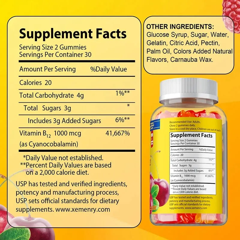 Vitamin B12 Gummies - It Helps Maintain Energy Boosts Metabolism and Supports Bones and The Immune System