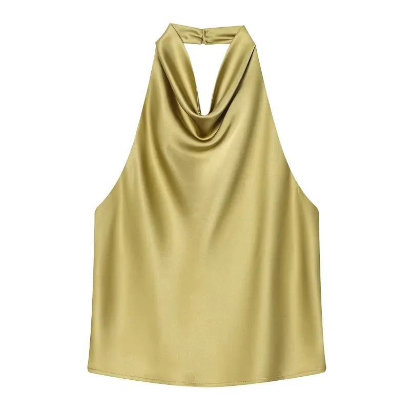 Satin Halter Tops for Women off Shoulder Backless Tops Woman 2026 Sexy Strapless Women's Tops Camisole Beach Top Female