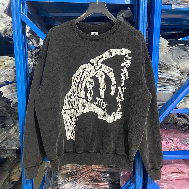 Autumn Winter Classic Overlapping Logo Print Saint Sweatshirts Men Women Couple Colorful Letters Graffiti Washed Black Pullovers