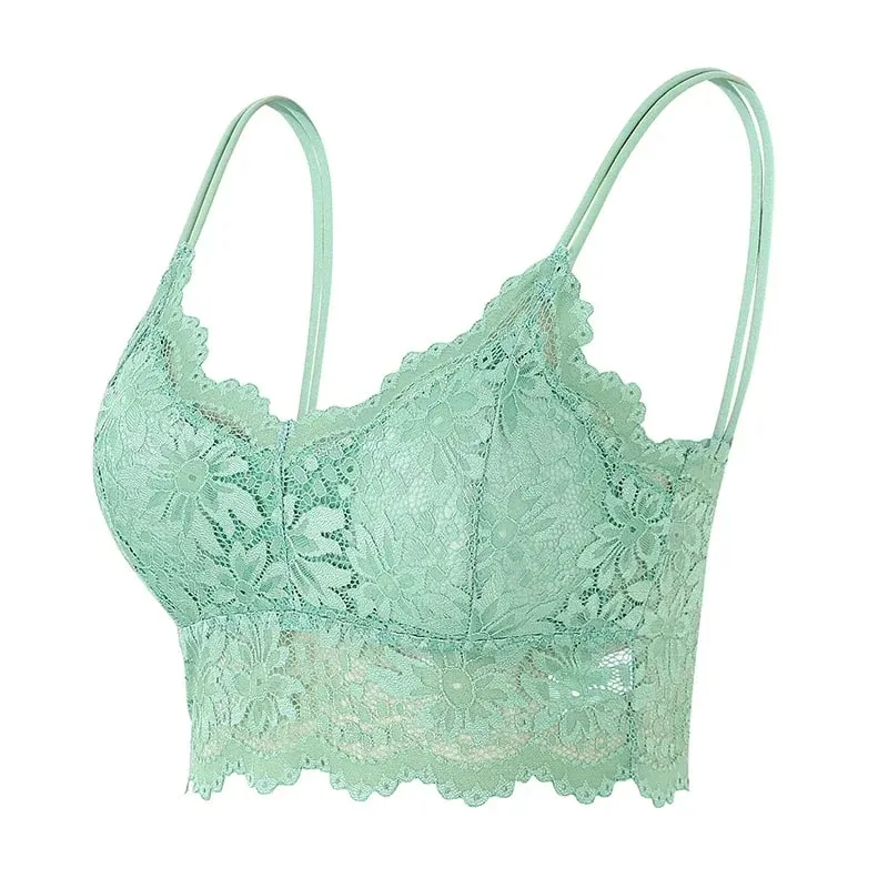 7 farbe Spitze Sexy Crop Top Frauen Gepolsterte Leibchen Bh Atmungsaktive Draht Freies Bralette Aushöhlen Schönheit Zurück Tank Weibliche unterwäsche