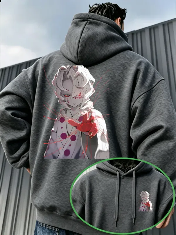 Bandai Demon Slayer Men's Hoodie Rui (Spider Demon) Print High-Quality Warm Autumn/Winter Casual Pullover Sweatshirt