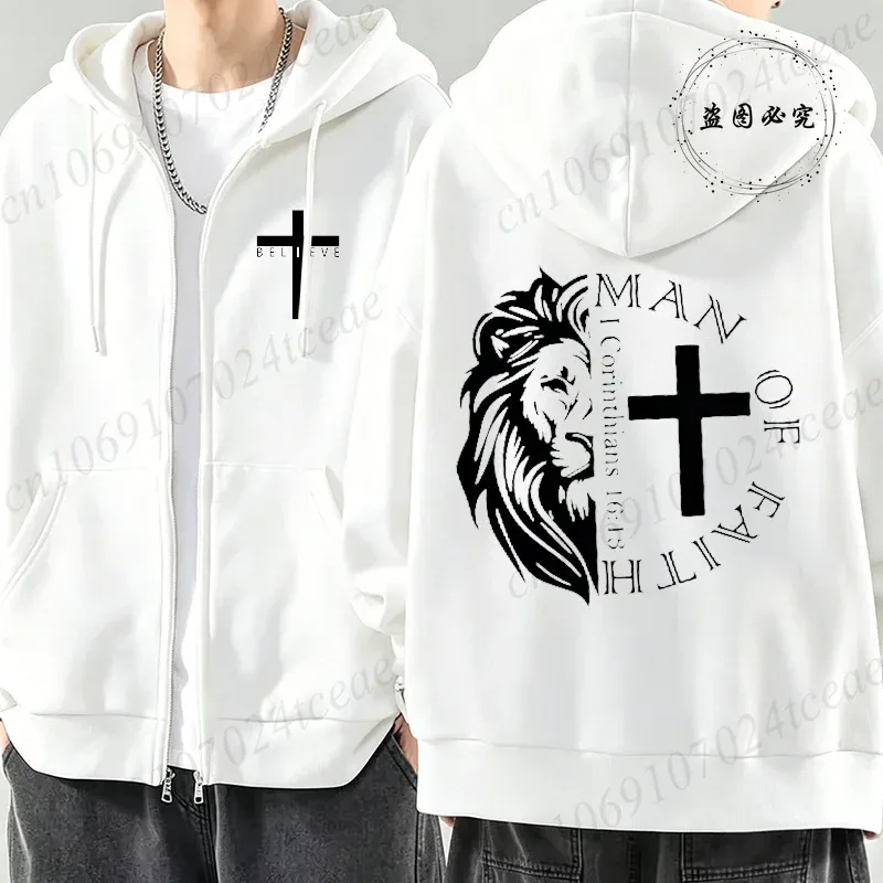 New Fashion Zipper Hoodies Christ Jesus Cross Print Men Hoodies Sweatshirts Fleece Hip Hop Street Hoodie Zip Up Sweatshirts Top