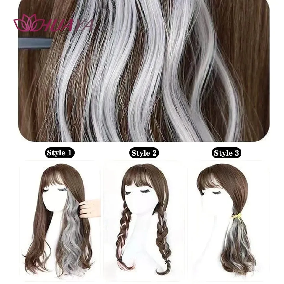 Tổng Hợp Kẹp Trong Một Miếng Nhiều Màu Sắc Làm Tóc Xoăn Tóc Tổng Hợp Miếng 18 "Dài Ombre Tóc Hồng Tím Đỏ xanh Dương