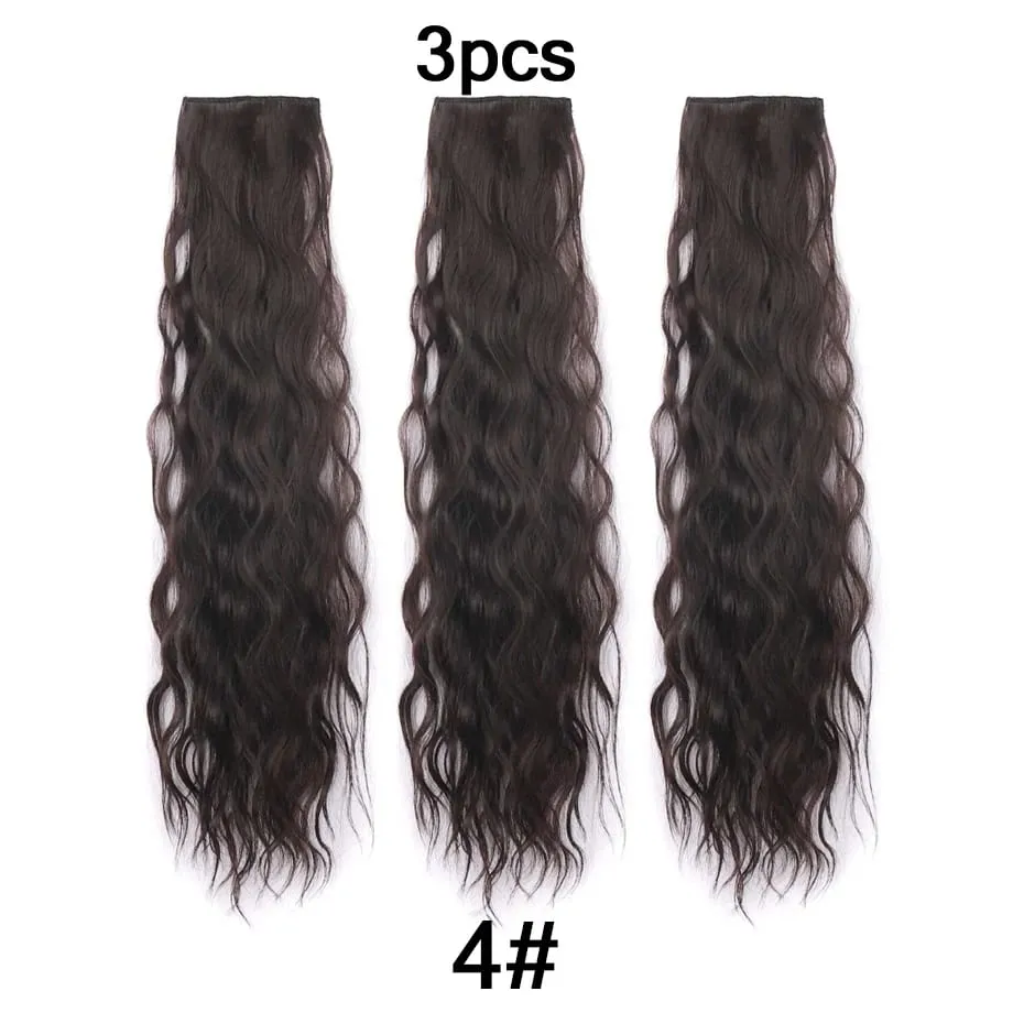 Clip in Hair Extension for Women - 3 Pcs Thick Double Weft Long Wavy Soft Synthetic Blends Well Hair Extension 20inch Dark Brown