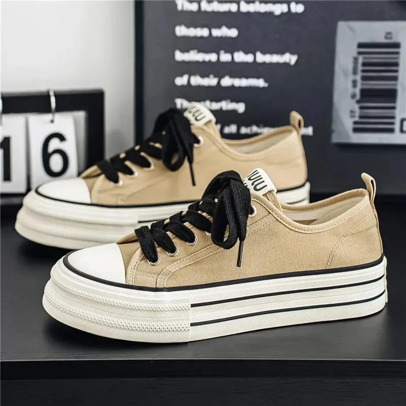 Men's Vulcanized Shoes Classic Low-top Canvas Shoes Height Increase Platform Shoe Men‘s Casual Sneakers Fashion Skateboard Shoes