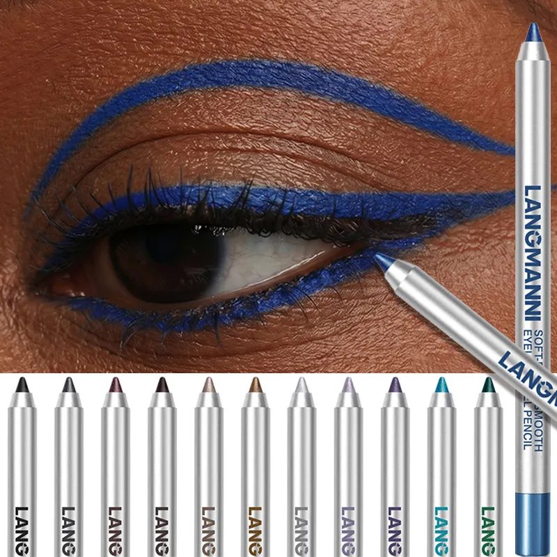 Pearlescent Green Eyeliner Pencil 12 Color Smooth Eye Pigment Glitter Eye Liner Eyeshadow Pen Long-Lasting Waterproof Eye Makeup