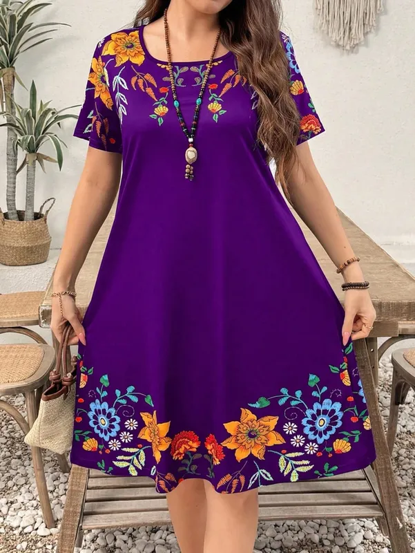 Summer Casual Floral Print Women's Dress Fashion Short Sleeve Mini Dress Beach Vacation Dress Y2k Ladies Clothes Dresses Clothes