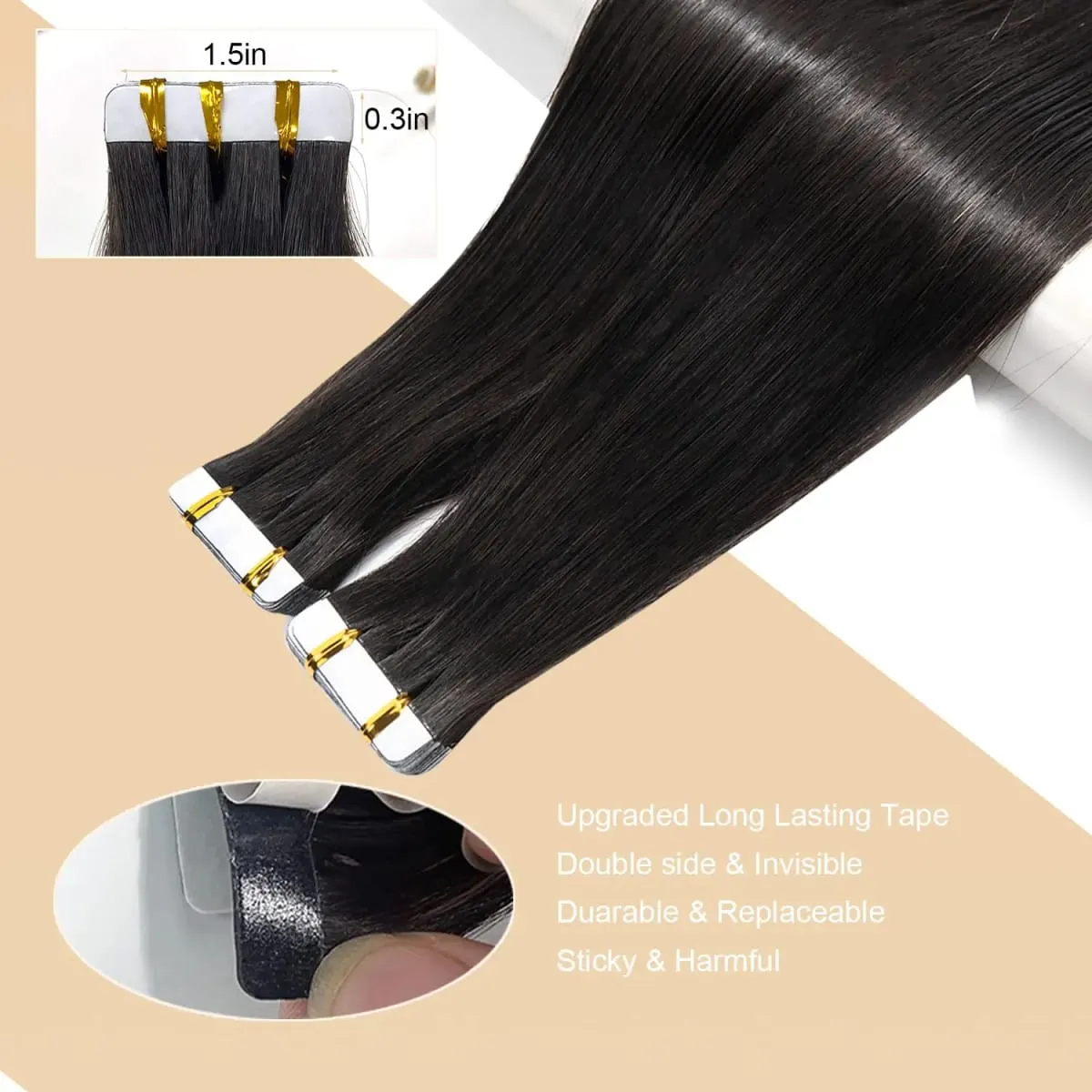 Straight Tape Ins Hair Extensions 50g Natural Black 100% Human Hair Tape In Invisible Glue Seamless Full Head Adhesive 26 Inches