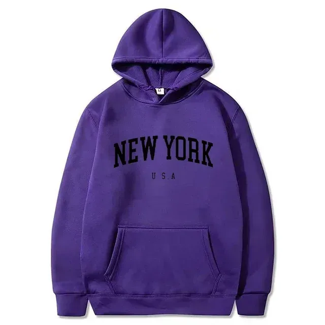 Women New York U.S.A City Hoodies Fashion Letter Printed Graphic Sweatshirts Loose CasuaMen l Harajuku Hooded Pullover Sportwear