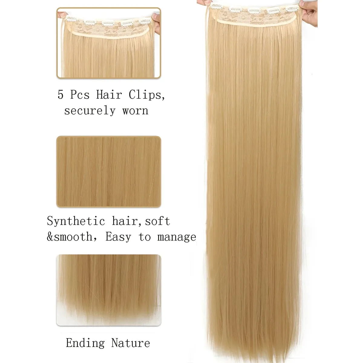 Synthetic 20-40 Inch Extra Long Straight Hair Extension 5 Clips Black Blonde Brown Red High Temperature Fake Hairpiece