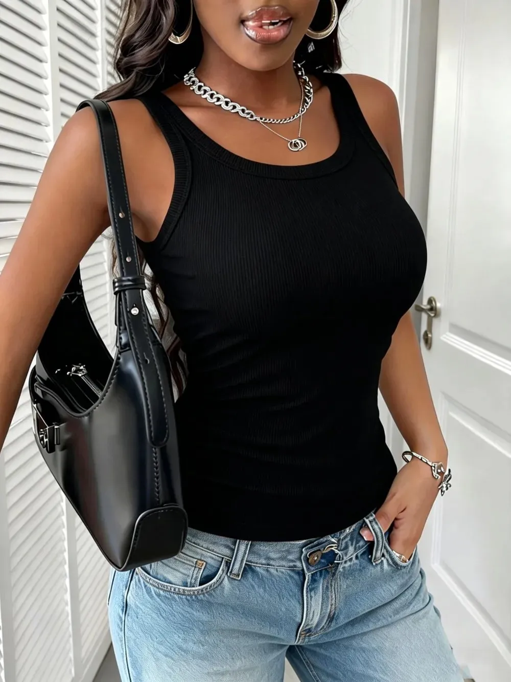 Y2K Ribbed Cotton Tank Tops Womens Summer Basic Slim O-Neck Sleeveless Casual Soft Breathable Vest Sporty Wear Daily Undershirt
