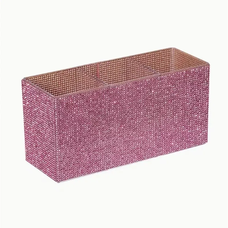 Sparkling Rhinestone Makeup Brush Organizer with 3 Compartment Large Capacity Makeup Brushes Lipstick Comestic Tools Storage Box