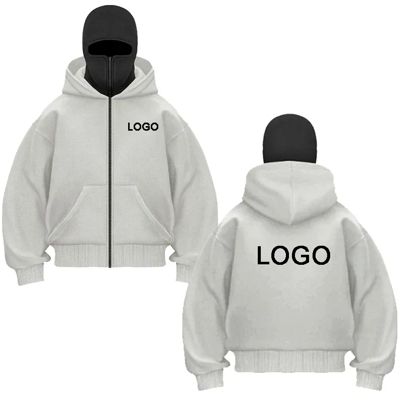 DIY Design Double-hooded Zipper Hoodies Men Customized Printed Long Sleeve Zip Up Sweatshirts Women Ninja Mask Pullovers Jacket
