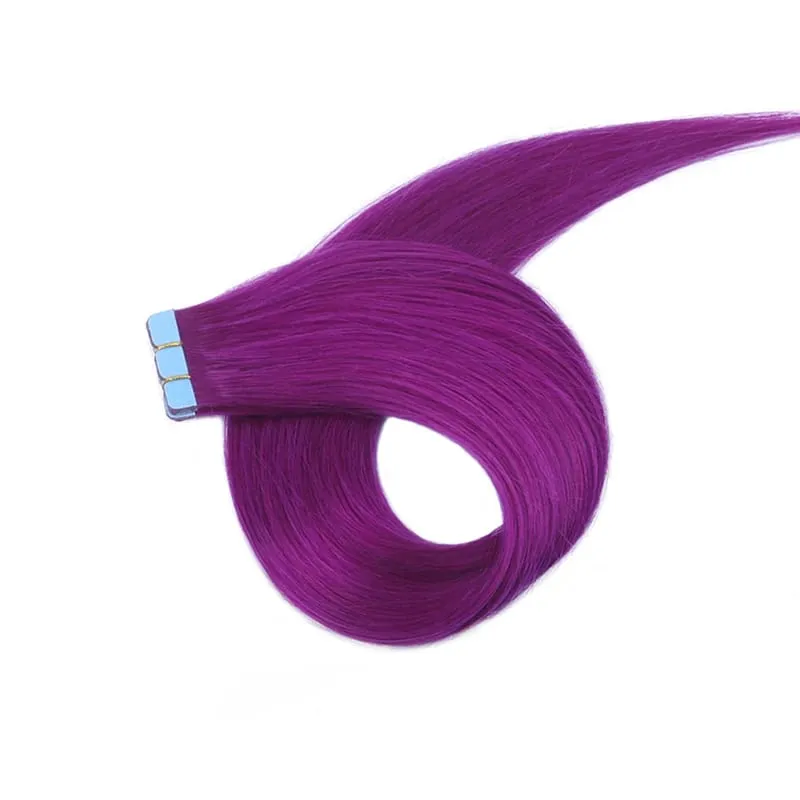 Colorful Mini Tape In Hair Extensions Human Hair Skin Weft Machine Remy Red Natural Straight 12-20 inch 10pcs Tape In Extension