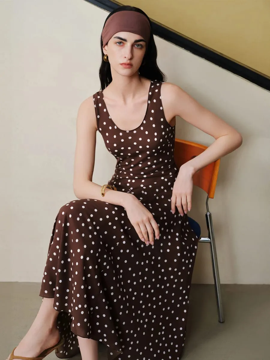 Diagonal Cut Retro Polka Dot Chiffon Slip Dress for Women 2026 Summer New Style U-neck Vest Dress Vintage Commuting — image 3